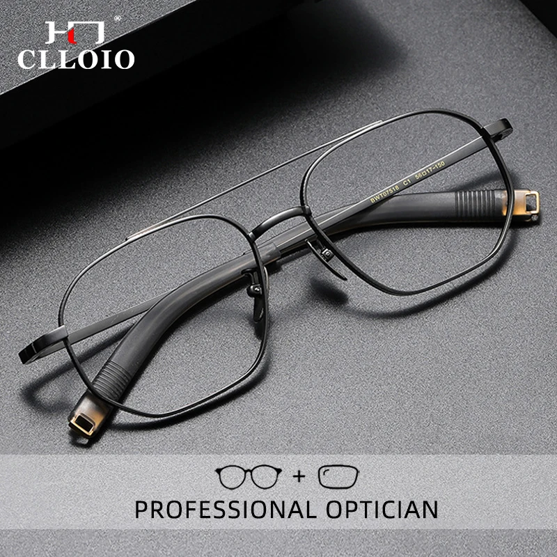 CLLOIO Luxury Pure Titanium Blue Light Blocking Reading Glasses Men Myopia Optical Glasses Multifocal Prescription Eyewear 07518