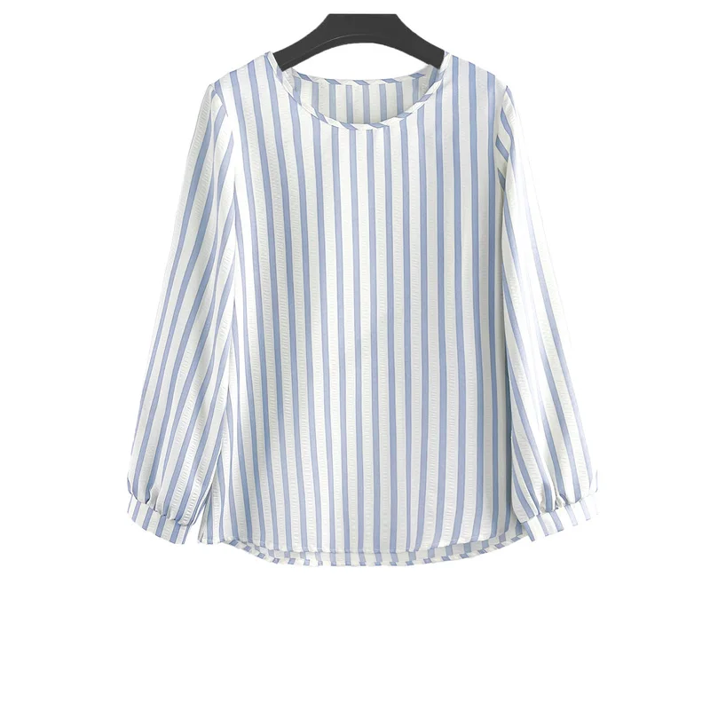 Versatile Minimalist Two-Tone Striped Long-Sleeve Crew Neck Top for Office Wear