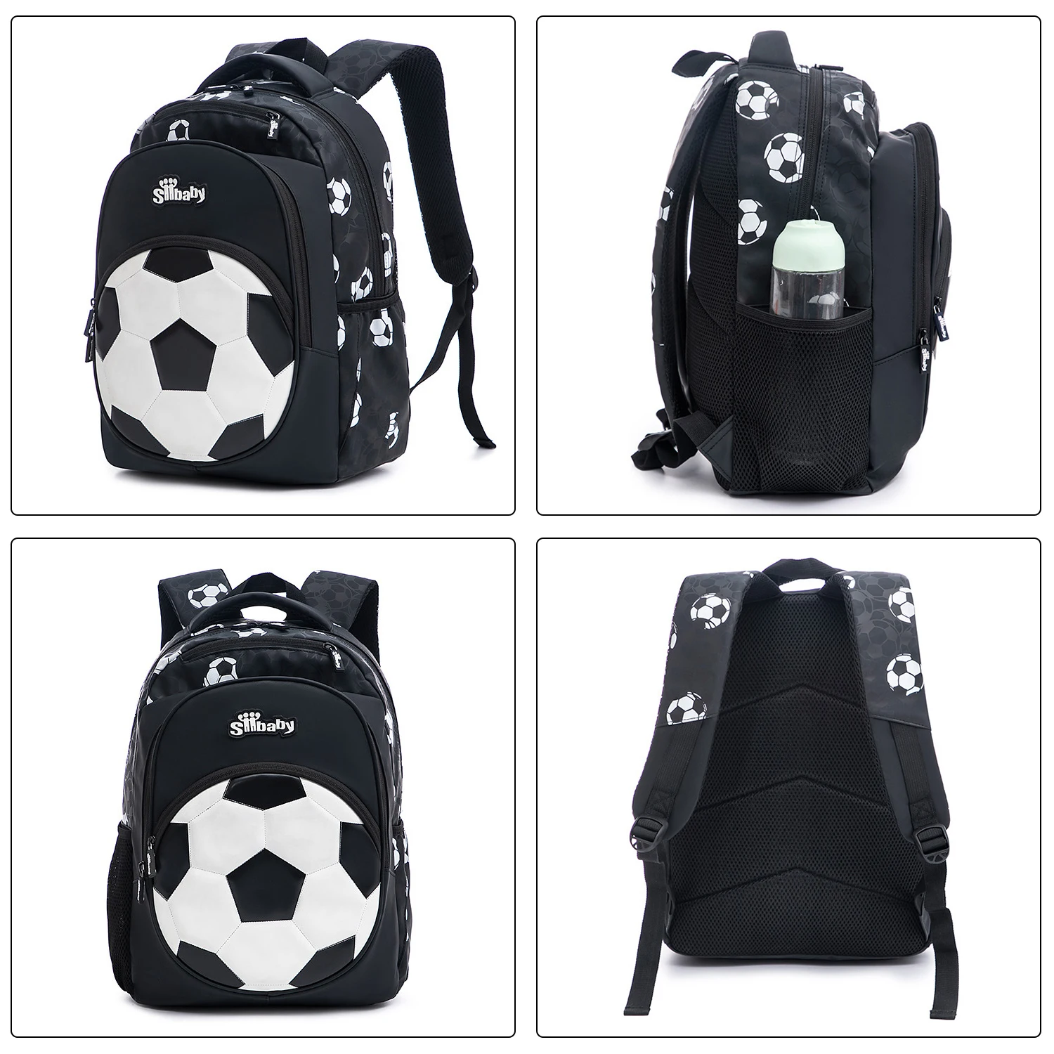 EZONE-mochila escolar de fútbol para niño y adolescente, morral de viaje informal, ligero, color negro y dorado