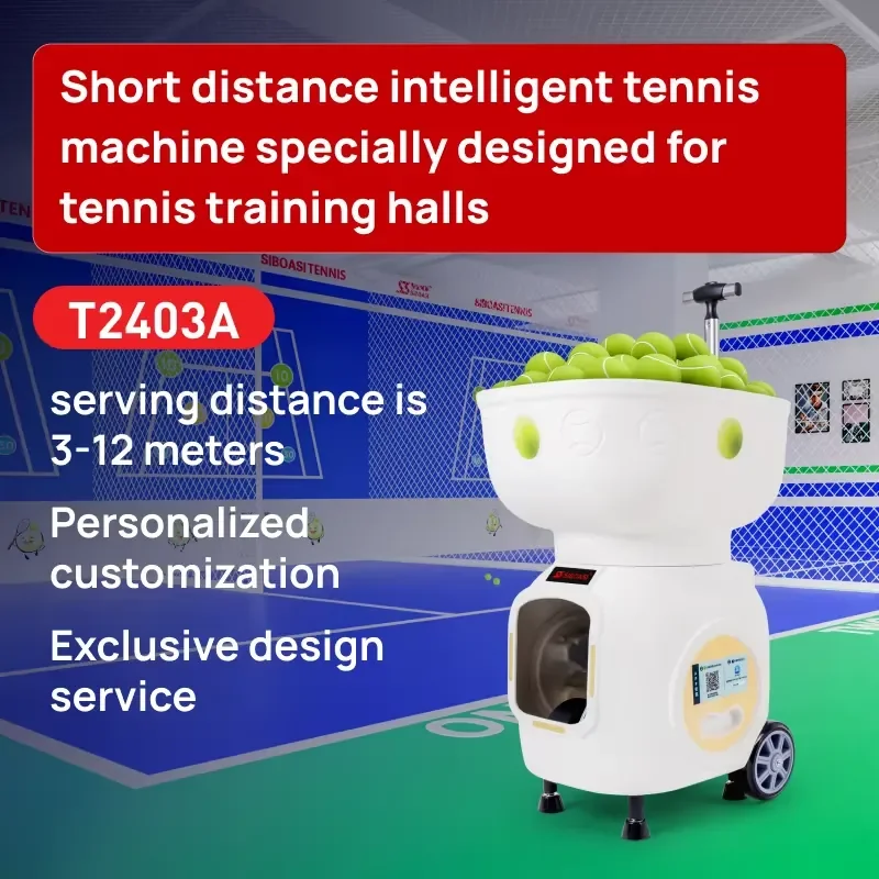 New Arrival Automatic T2403A Short Distance Tennis Ball Machine Launcher Equipment for Indoor Practice with Remote Control.