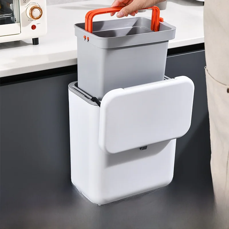 

Kitchen Bathroom Hanging Type Trash Can Sliding Cover Household Cleaning Bucket Garbage Bin Waste Bin Dustbin Eco-Friendly