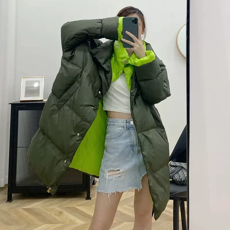 Winter Puffer Jacket Women Down Coat 2022 Fashion Winter New White Duck Down Scarf Long Loose Thick Down Coat