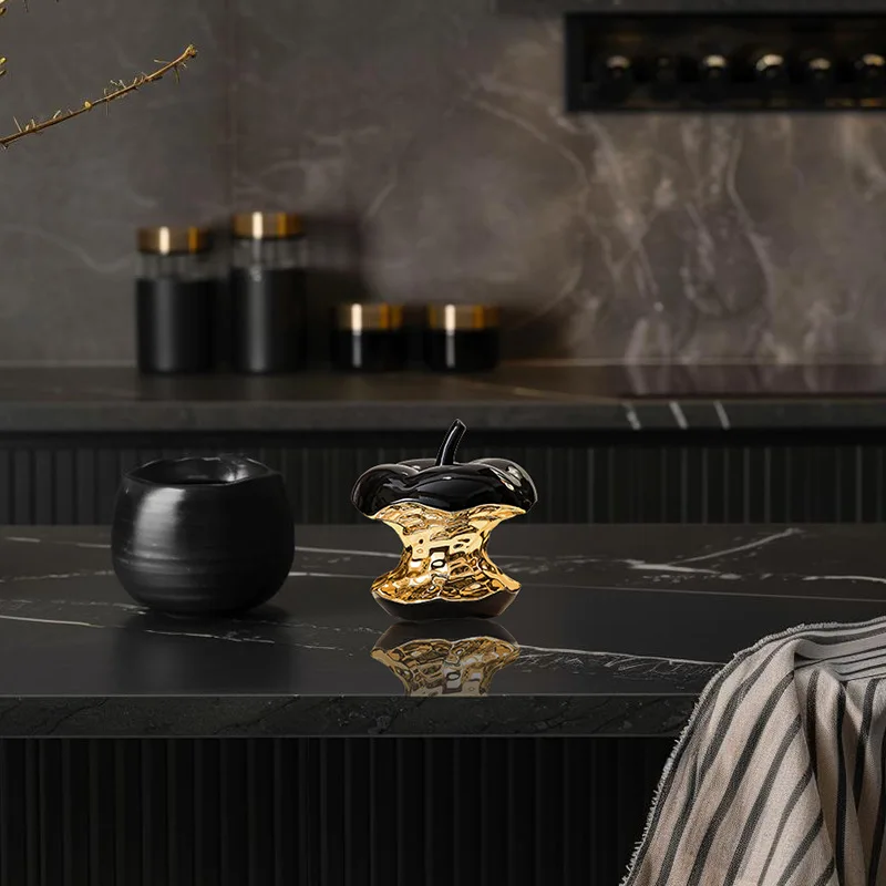 Modern Light Luxury Ceramic Electroplated Apple Ornament for Home Living Room, Hotel, Villa