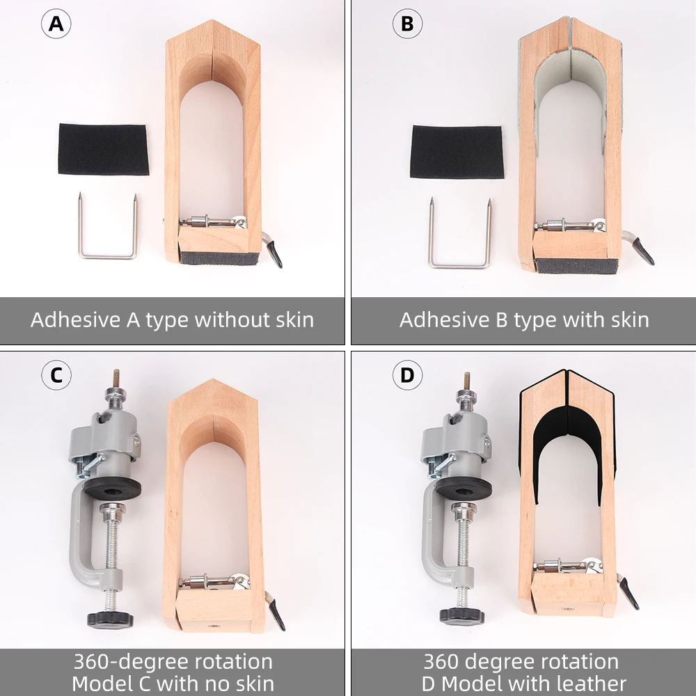 QJH Leather Sewing Tools Rotating Hand Sewing Wooden Clips Tabletop 360 Rotary Hand-stitched Wooden Clamp Leather Crafts Tools