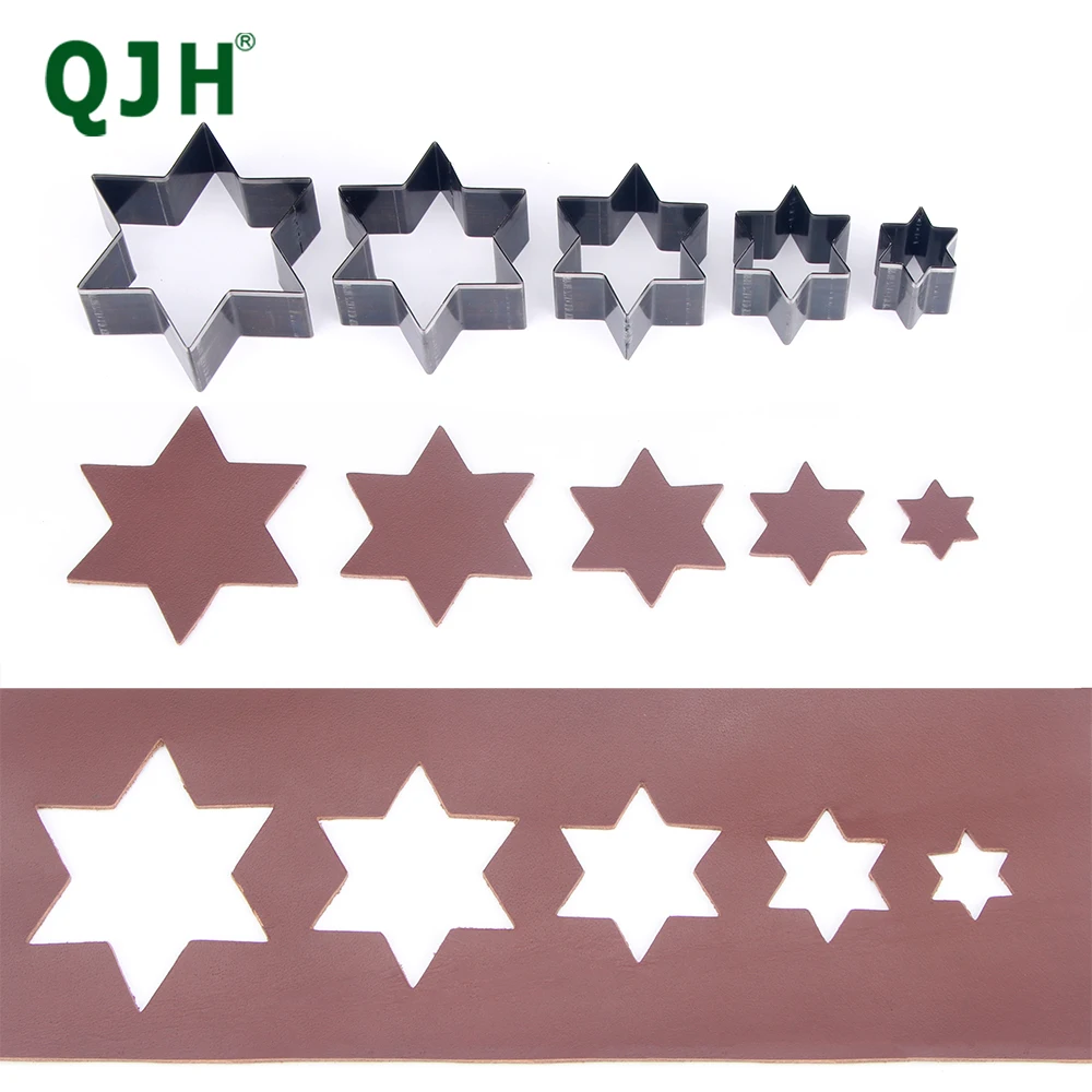 QJH-Molde de corte de cuero Hexagonal de 5 piezas, herramientas de bricolaje hechas a mano, cuchillo de Metal, manualidades, colgante, joyería, regalo del Día de la madre