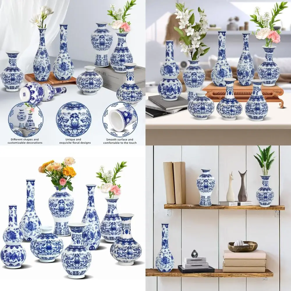 

Синие и белые вазы в китайском стиле, набор из 8 штук для домашнего декора, центральные элементы для гостиной, акценты на книжной полке