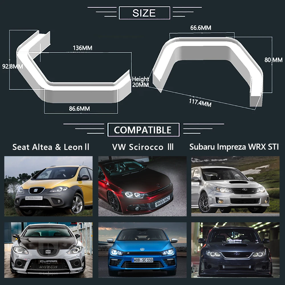 4Pcs M4 Style LED Angel Eyes Kit Halo Rings For Seat Leon 2 Altea VW Scirocco 3 Subaru Impreza WRX STI Headlight Iconic