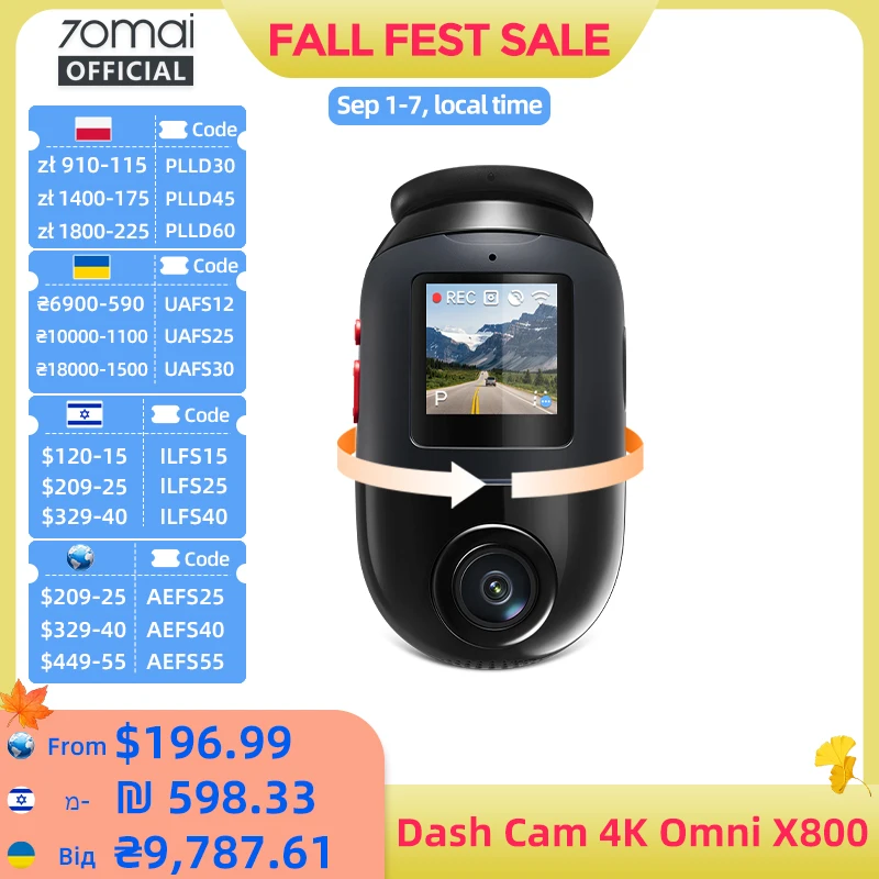 70mai Omni X800 4K Dash Cam 60fps Dual Channel