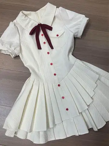 Abiti eleganti da donna stile dolce preppy Nuovo design alla moda Abito da fata con fiocco irregolare Abiti popolari coreani chic vintage femminili