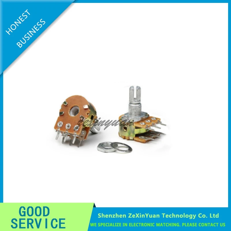 WH148 الجهد الخطي مع المكسرات وغسالات ، 15 مللي متر رمح ، 6Pin ، B1K ، B2K ، B5K ، B10K ، B20K ، B50K ، B100K ، B250K ، B500K ، B1M ، 10 قطعة