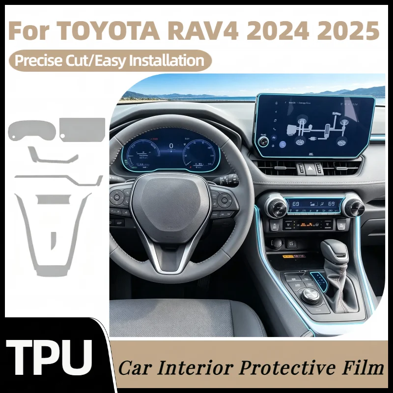 For TOYOTA RAV4 2024 2025 Interior Car Center Console Navigation Screen Transparent TPU Protective Film Anti-scratch Repair