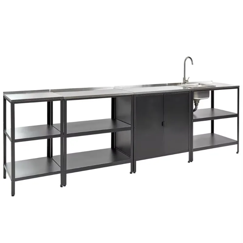 Modern Luxury Steel Kitchen Island Outdoor Cabinets Open Shelf Modular with Sink