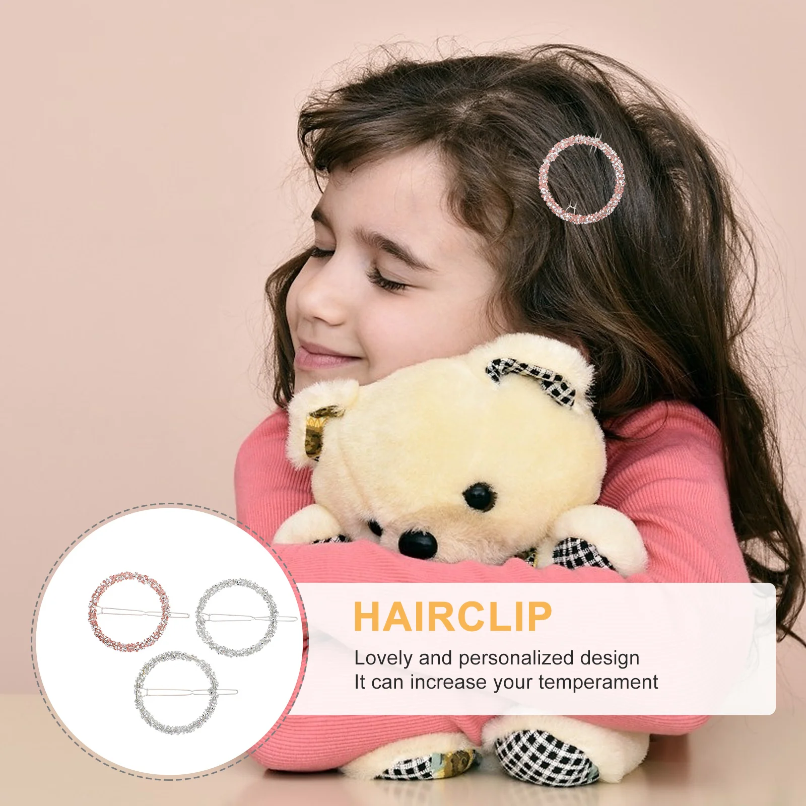 

3Pcs Full Clips Crystal Alloy Hairpins Round Elegant Hair Accessories for Party Wear Rhinestone Headdress