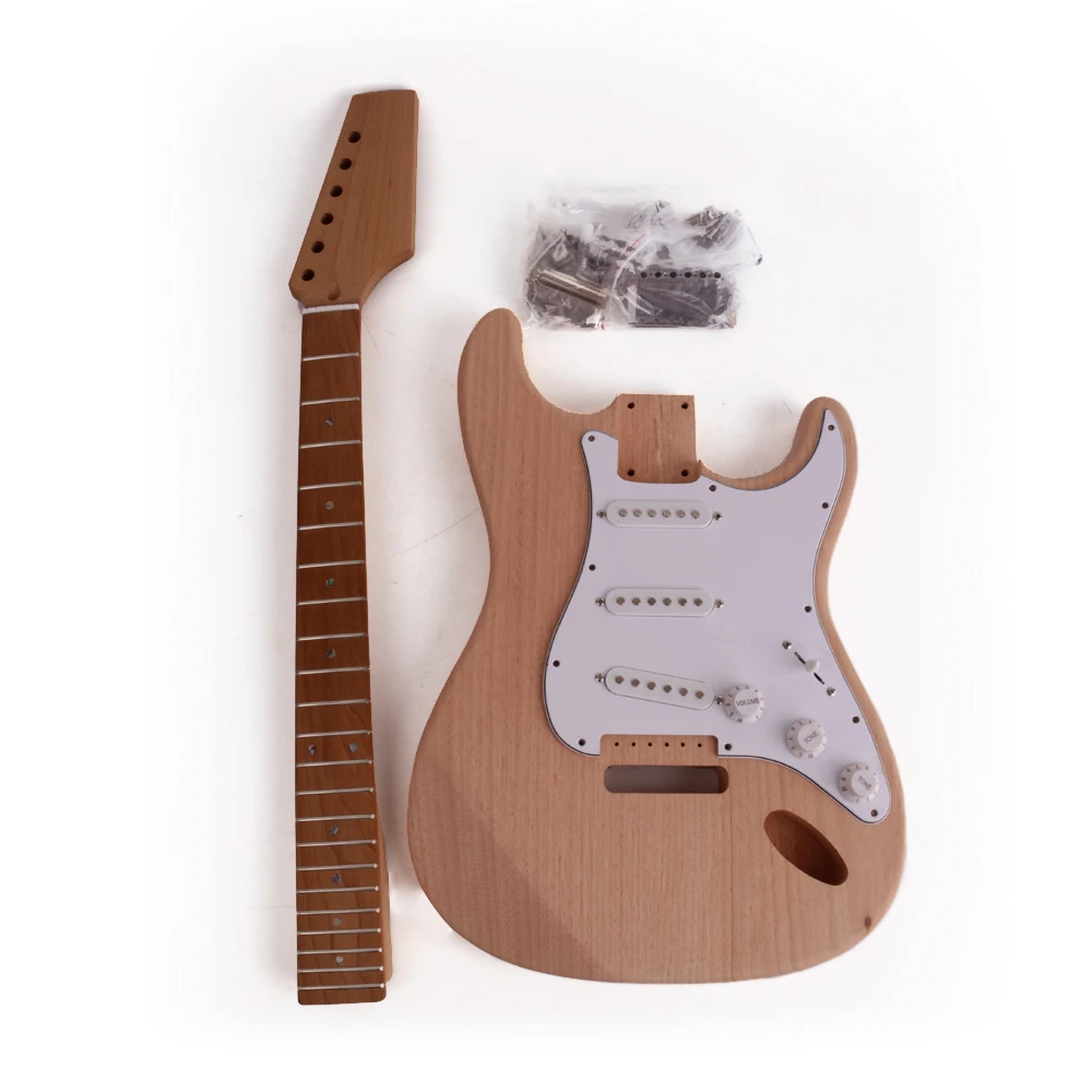 

unfinished uncutted Roasted maple neck fretboard mahogany Body 22 Frets ST Electric Guitar Kit DIY