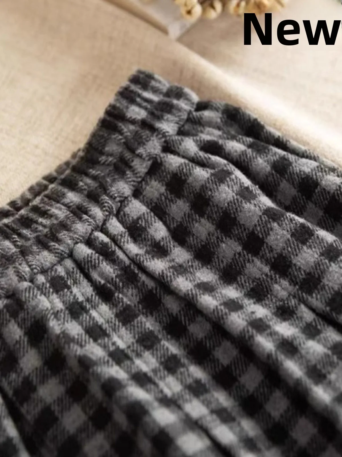 Bla en witte geruite A-lijn midi-rok dames winter vintage hoge taille afslankrok casual en peer body pe