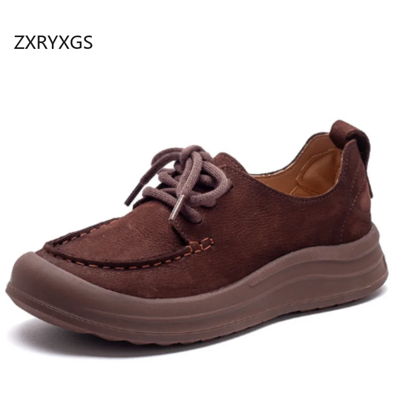 

ZXRYXGS 2025, обувь из натуральной кожи с матовой воловьей кожей, повседневные кроссовки на плоской толстой подошве, элегантные удобные женские модные кроссовки