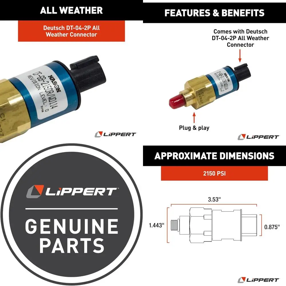 

Замена Lippert, гидравлическая система выравнивания автофургона высокого давления, переключатель давления, Nason, 2,150 фунтов на квадратный дюйм, Deutsch DT-04-2P Plug-and-Play