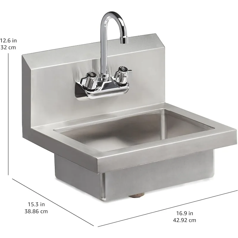 304 Stainless Steel handmake Sink for Washing with Faucet, Commercial Wall Mount Hand Basin for Restaurant, Kitchen and Home