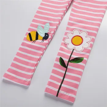 Girls' Striped Leggings with Bee Embroidery | Slim Cotton Blend Pants 3 Jumping Meters New Arrival Girls Leggings Pant With Bee Embroidery Fashion Stripe Kids Skinny Pants Toddler Kids Pencil Pant 3