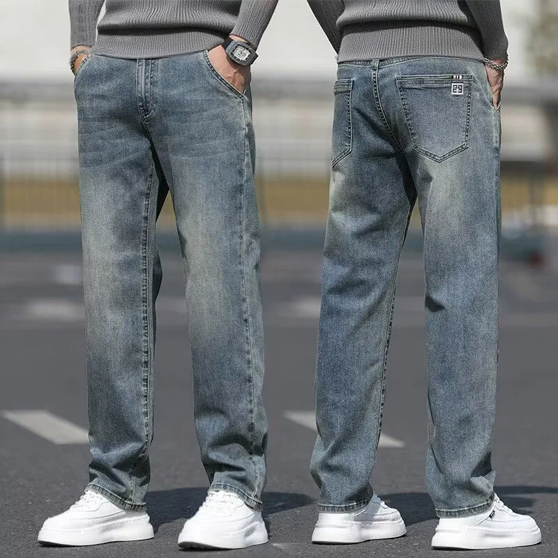 Pantalones informales holgados y rectos para hombre, pantalón vaquero fino y transpirable, clásico, color azul, para uso diario, novedad de 2026