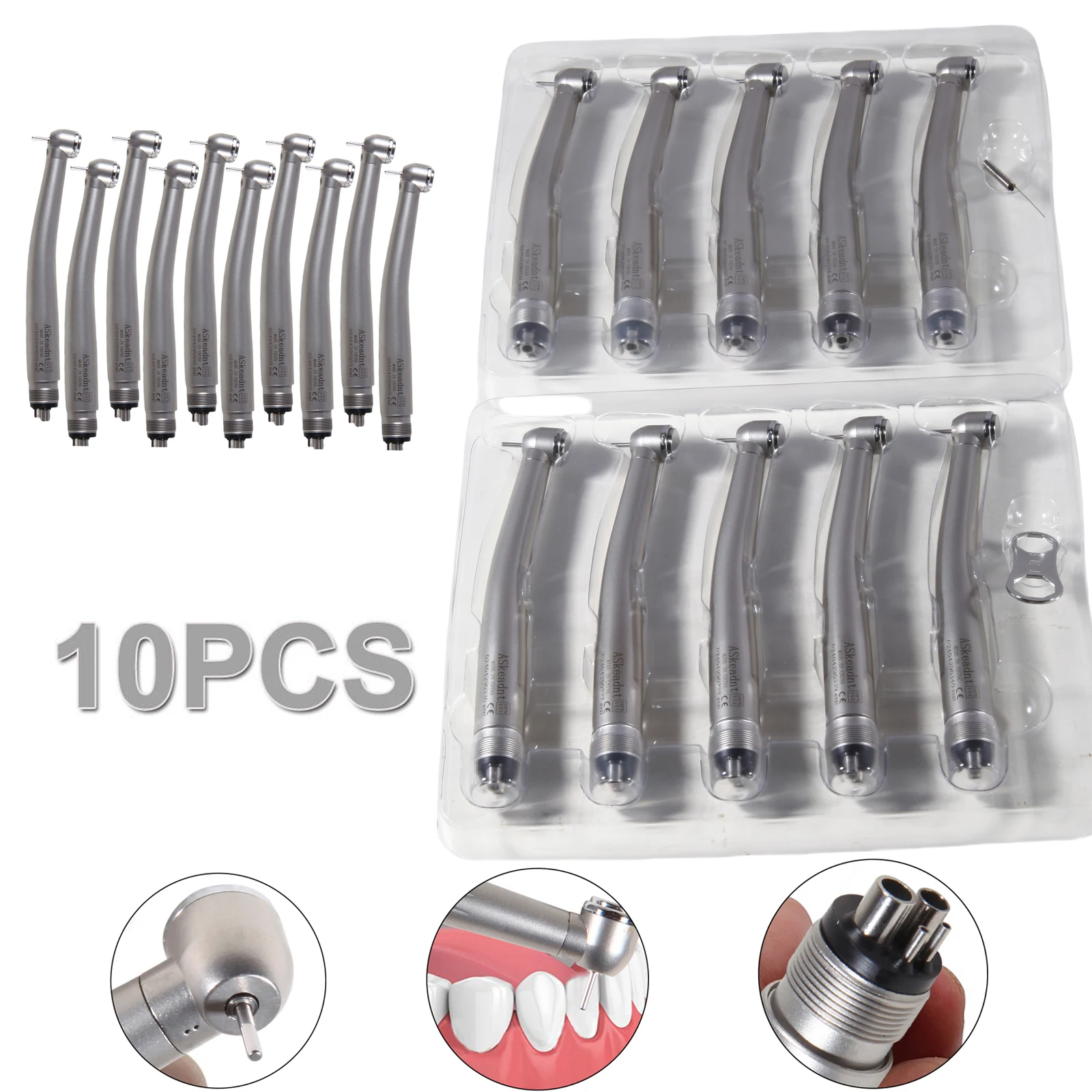 10Pcs NSK PANA MAX Style Dental Fast/High Speed Handpiece Push Button Big Torgue Air Turbine 4 Holes Borden