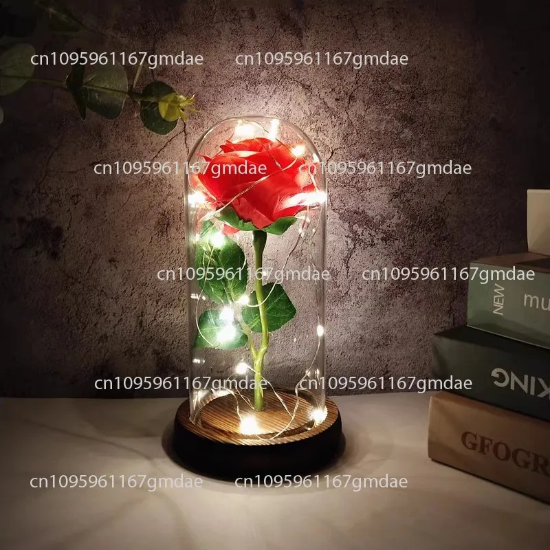 

Glass cover rose eternal flower LED luminous Teachers' Day gift proposal wedding room decoration tabletop ornament