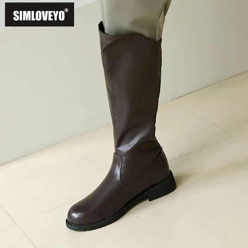 

SIMLOVEYO Vintage Men's Knee High Riding Boots round Toe 3cm Heels Leisure Daily Wear Zipper Closure plus Sizes 46 47 48 49 Cool