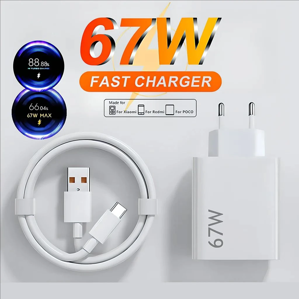 6A 67W Turbo Fast Phone Charger For Xiaomi 12 13T 14T Pro 15 Ultra Redmi Note 12T 13 14 POCO X5 X6 X7 F5 F6 F7 Type C USB Cable