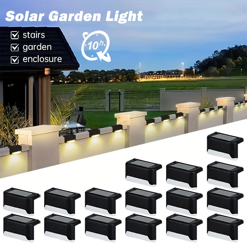 

4~16PCs LED Solar Step Lamp Path Stair Outdoor Garden Lights Waterproof Balcony Light Decoration for Patio Stair Fence Light
