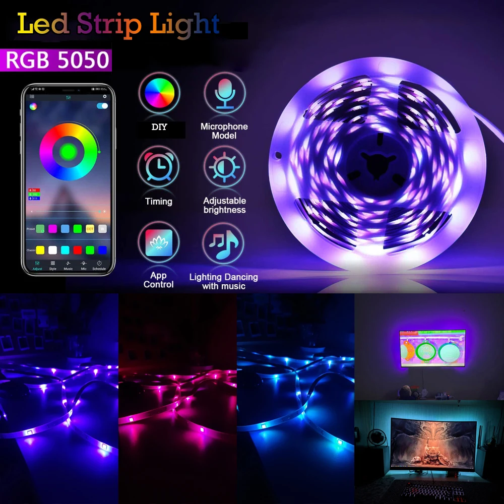 RGB 5050 5V taśma LED z USB Bluetooth APP 20 klucz sterowanie IR listwy LED taśma do ekran TV podświetlenie lampka do sypialni dekoracji