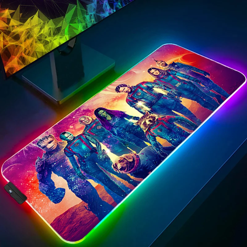 LED Gaming Muismat Iron Man Grote Rand Wit XXL Computer RGB Muismat Bureaumat PC Tapijt Toetsenbord Gamer Accessoires Backlight