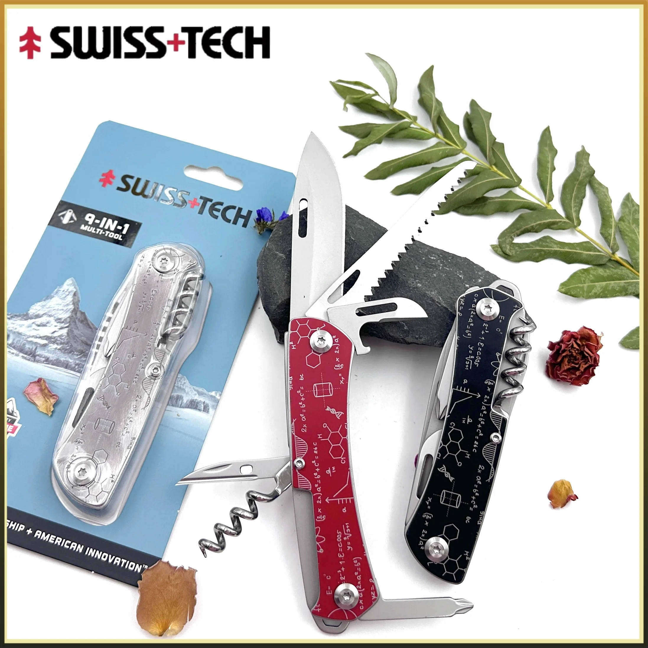 

SWISS+TECH 9-IN-1 Parrot Folding Knife Multi-tool Outdoor Emergency Portable Wood Saw Bottle Opener Screwdriver