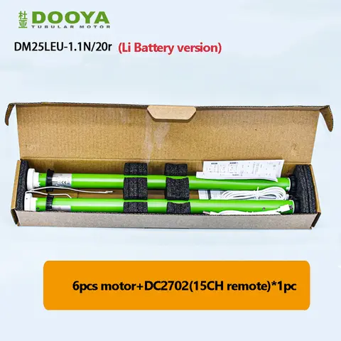 Dooya DM25LEU 관형 모터, USB 리튬 배터리 모터, 내장 리시버, RF433 리모컨, 38mm 튜브, 선샤인 블라인드용, 6 개