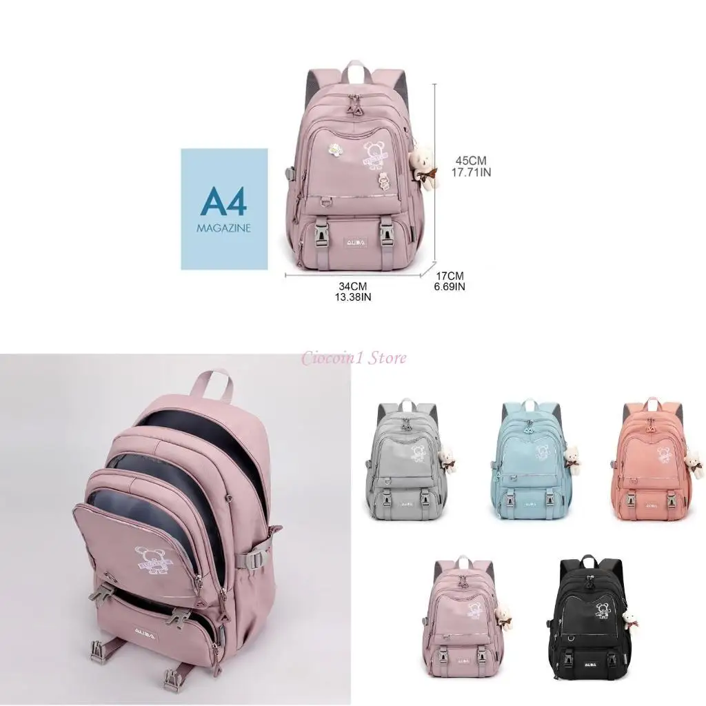 

Y1UB School Backpack Nylon Schoolbag Daypack Multi Pocket for Student Girls Boys