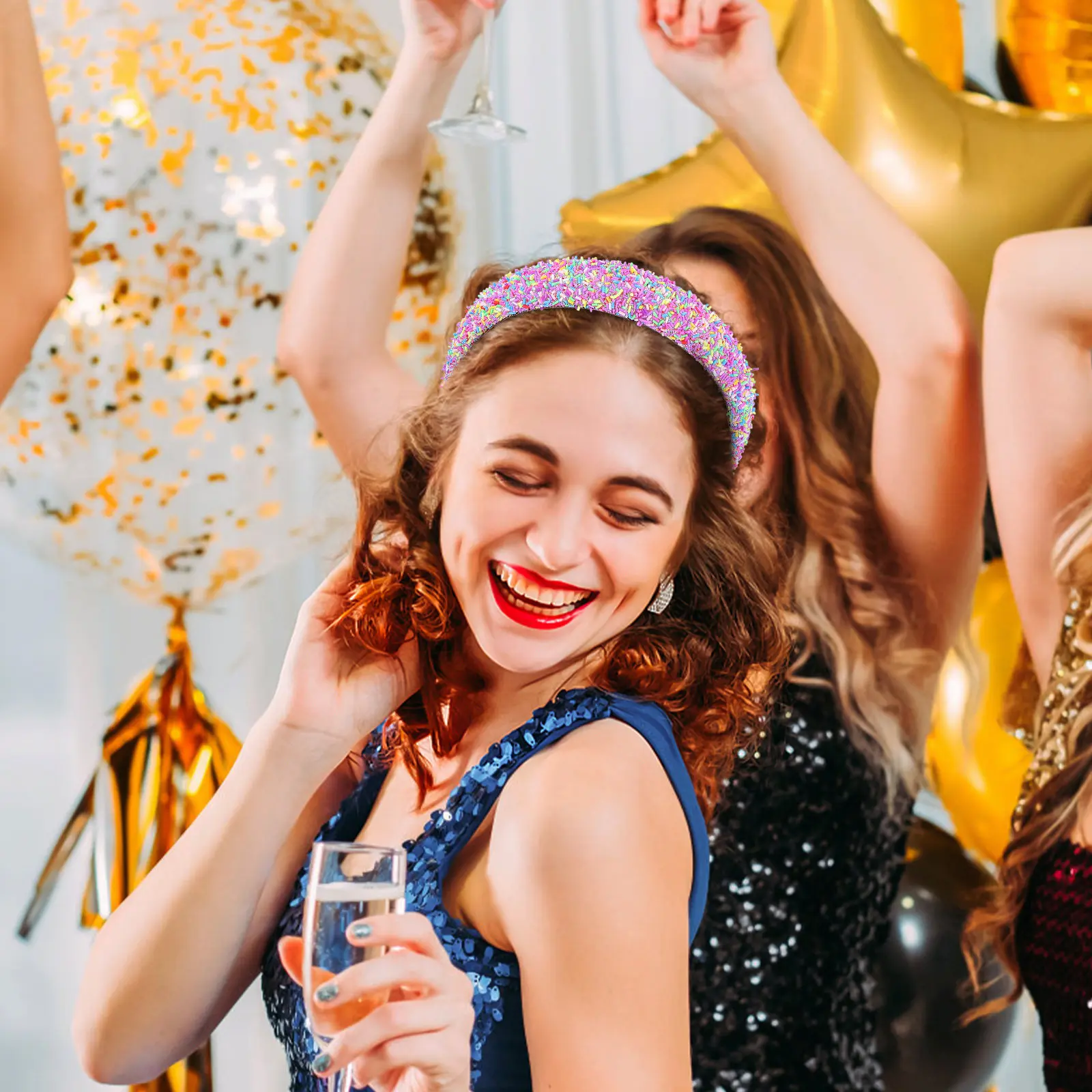 2 Diademas Anchas Acolchadas de Moda para Mujeres y Adolescentes, con Brillantina y Detalles de Caramelo, Accesorios para el Cabello para Fiestas y Cumpleaños