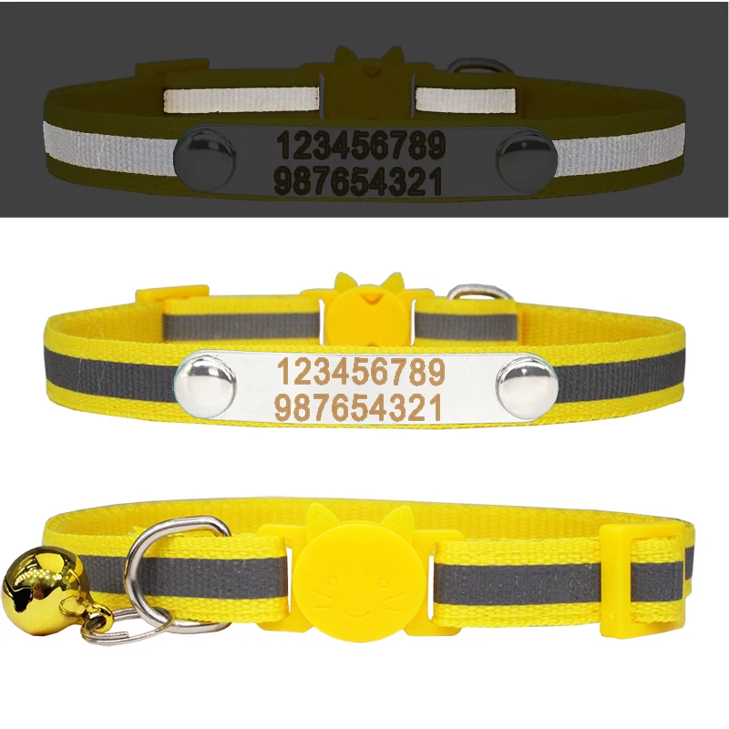 Reflective Cat Collar Custom Engraved ID Personalized with Bell Puppy Pet Breakaway Necklace Accessories Nameplate Collar