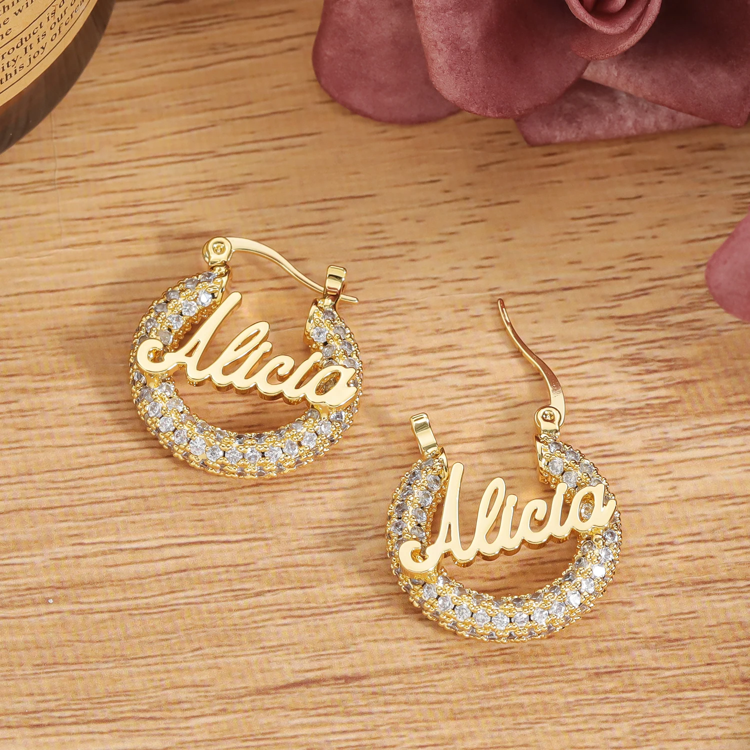 1 Pair Personalized Custom Name Earrings 15MM 22MM Shining Hoop Earrings Suitable Gifts For Chaild Birthday