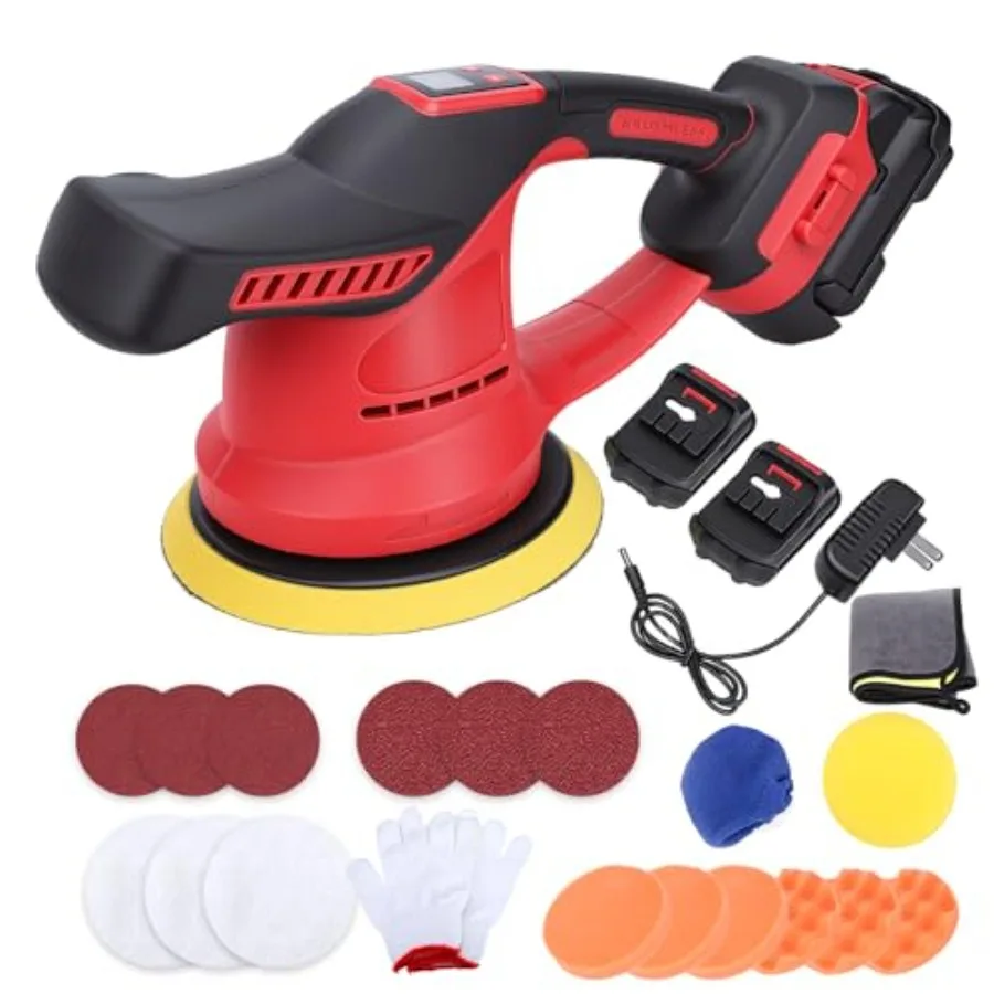 

Беспроводной полировальный набор для автомобиля с 2 аккумуляторами 2.0 Ач, полировальная машина двойного действия с 6 скоростями, восковой полировщик для детейлинга автомобиля, удаления царапин