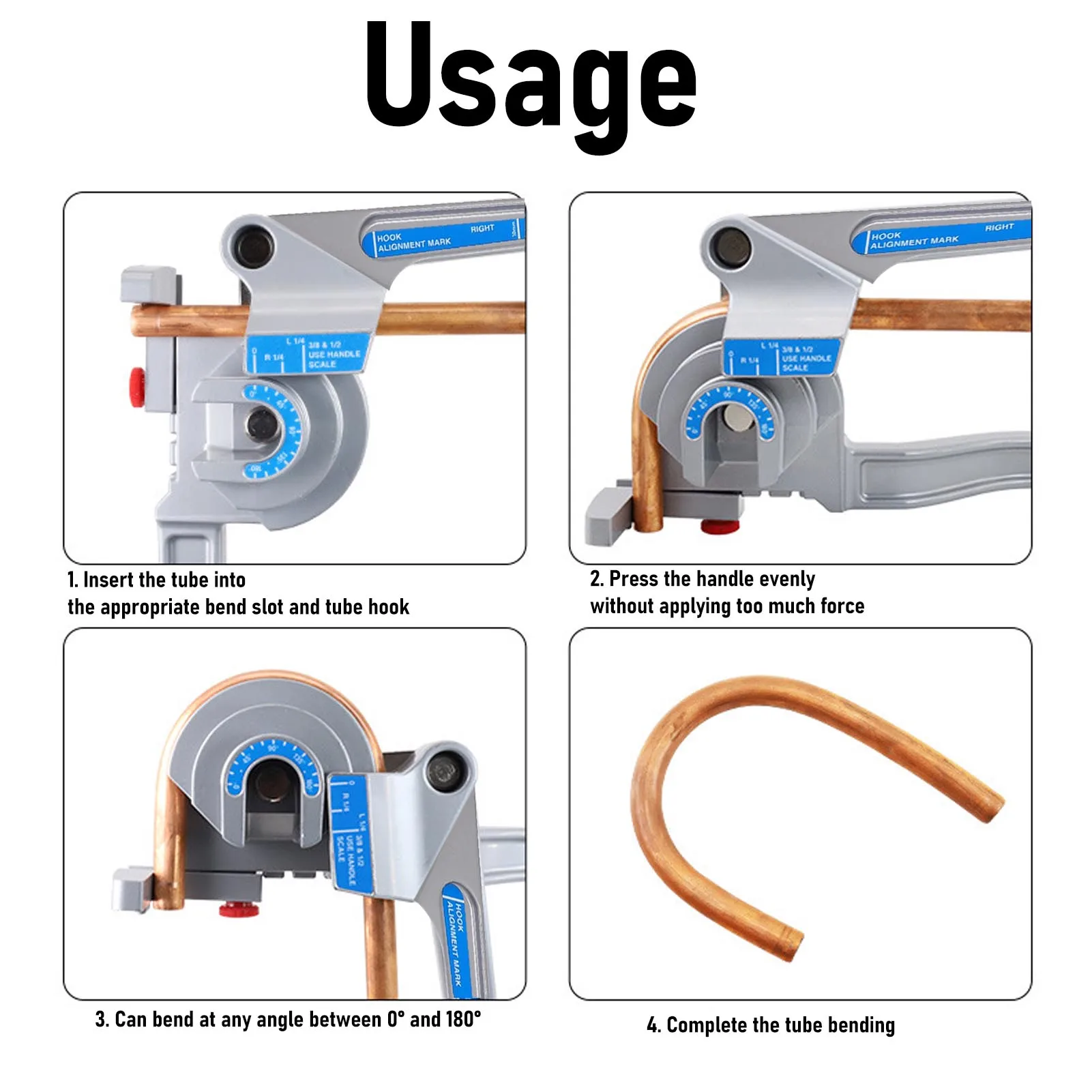 Dobrador de tubos 3 em 1 Design 0-180 °   Ferramenta dobradora de tubos manual portátil de liga de alumínio para manutenção de ar condicionado 6mm/10mm/12mm