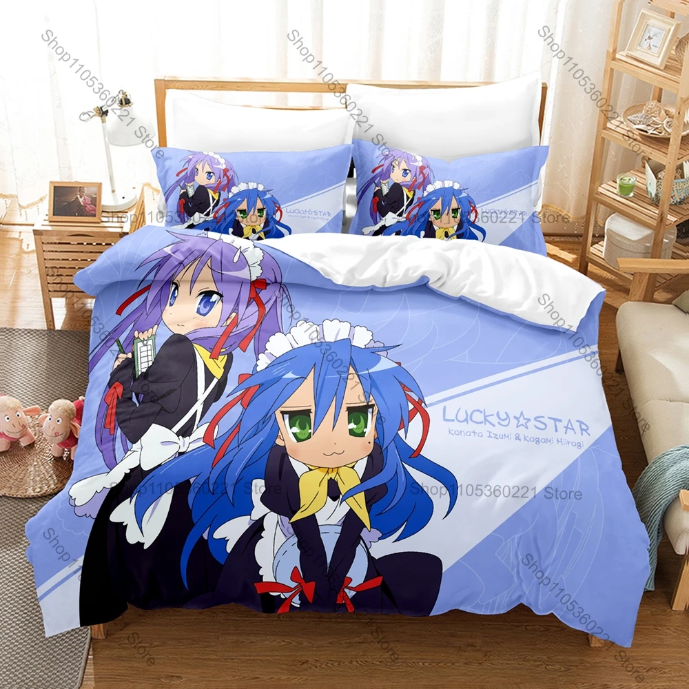 Cool Lucky Star Konata Izumi Anime Bedding Set 1 Duvet Cover + 2 Pillowcases Otaku Girl Cosplay Cute Bedroom Decor