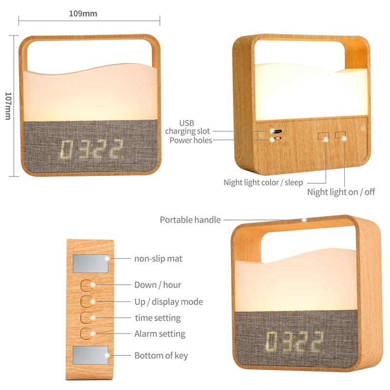 Veilleuses LED rechargeables pour bébé, petite lampe de table tactile, horloge RVB, lampe de chevet proxy avec port USB