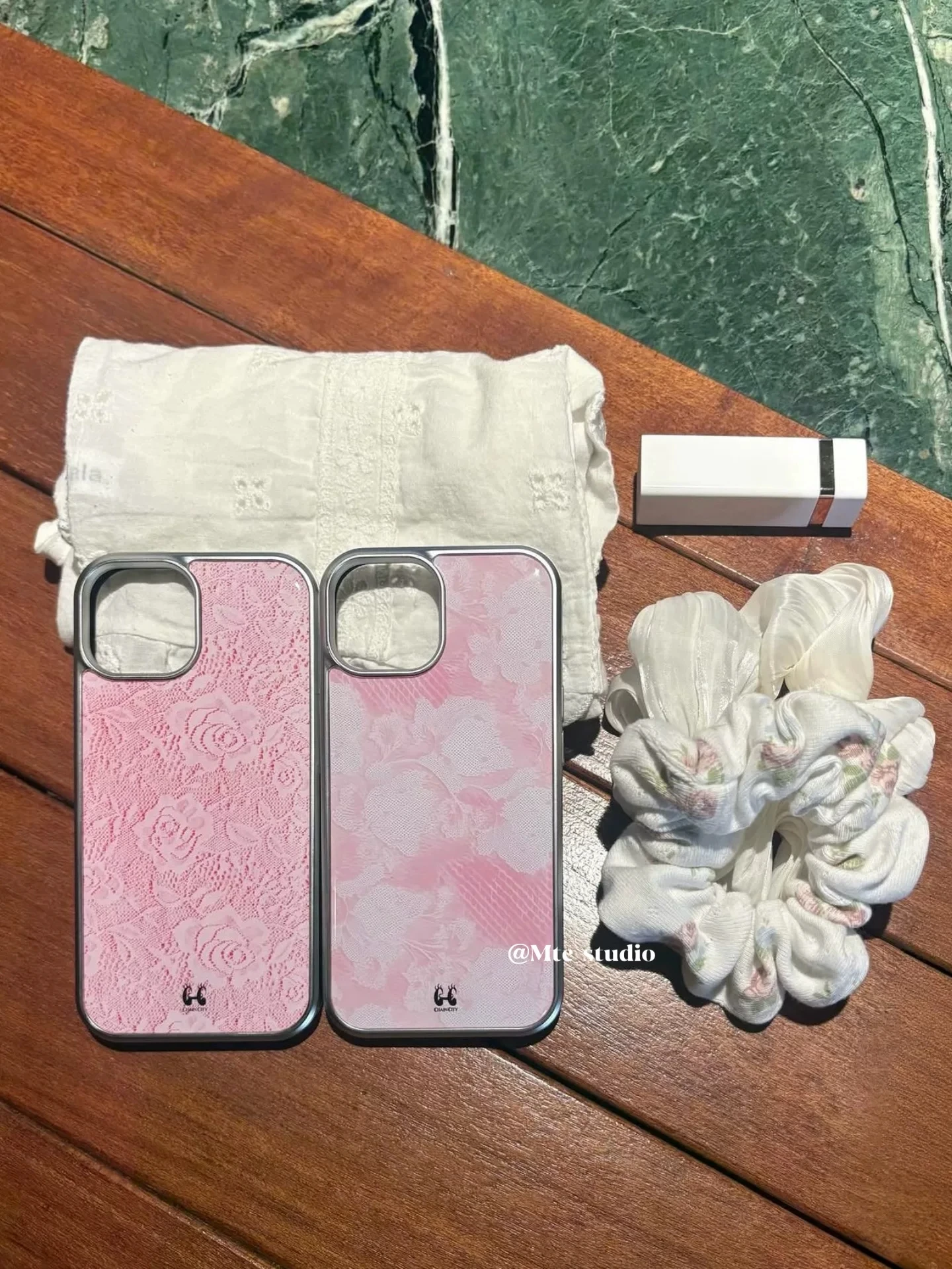 Korean Ina Girl Pink Lace Flower Sexy Electroplated Drop Glue Phone Case For Samsung S 22 23 24 25 26 EDGE FE Plus Ultra Cover