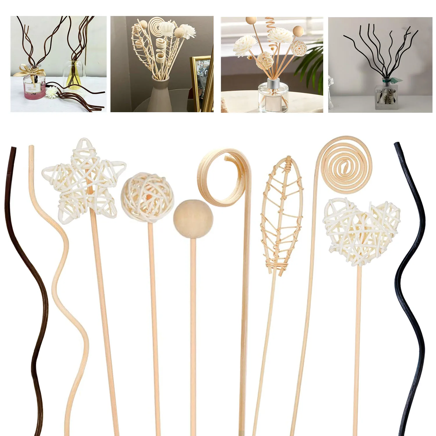 5/15Pcs Long Wavy Rattan Reed Diffuser Sticks Fragrance Diffuser Replacement Refill Airs Freshener Home Fragrance Accessory 3mm