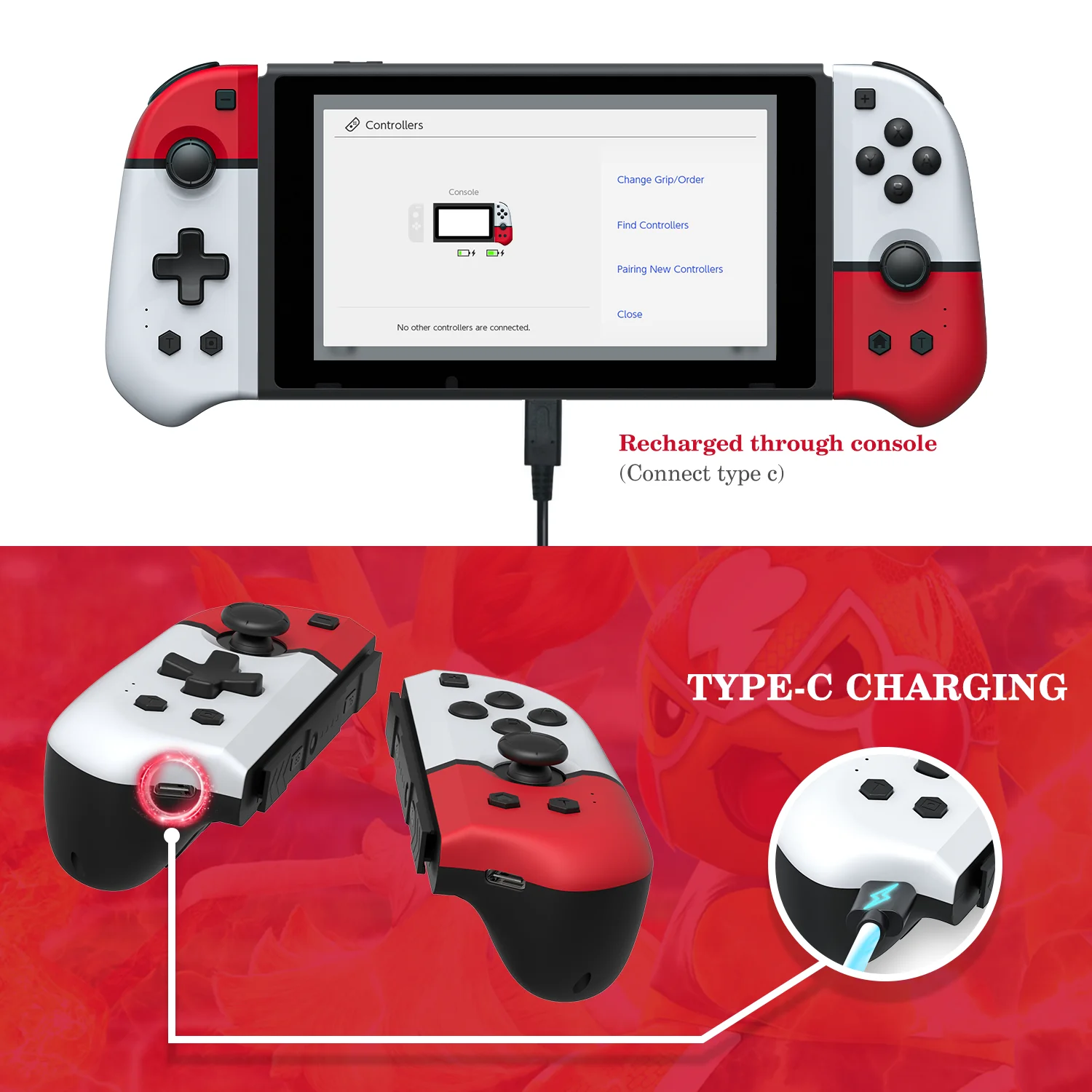 Joycon Wireless Switch Controller, Wake-up/Macro Button/Turbo/Vibration/Motion Functions, L/R Controllers-Fairy Ball