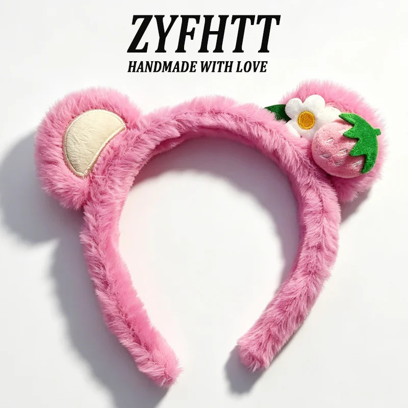 1/4 Stück ZYFHTT Erdbeer-Bär Plüsch-Stirnband für Frauen Süßes Alltags-Haarband Modisches Mädchen-Gesichtswasch-Haarband – Detail 7