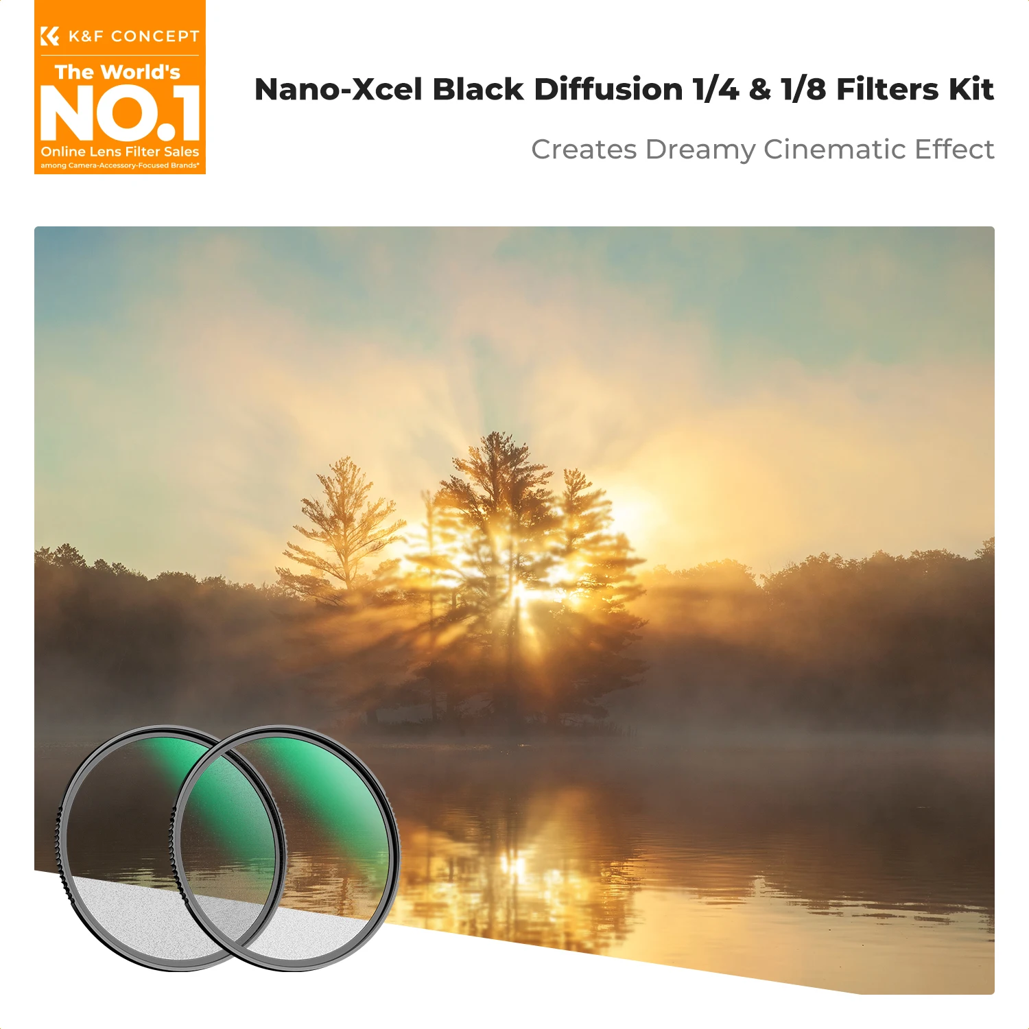 K&F Concept Black Mist Diffusion 1/4 1/8 Lens Filter Kit Multi-layer Coated for Nano-X Series 49mm 52mm 58mm 62mm 67mm 77mm 82mm