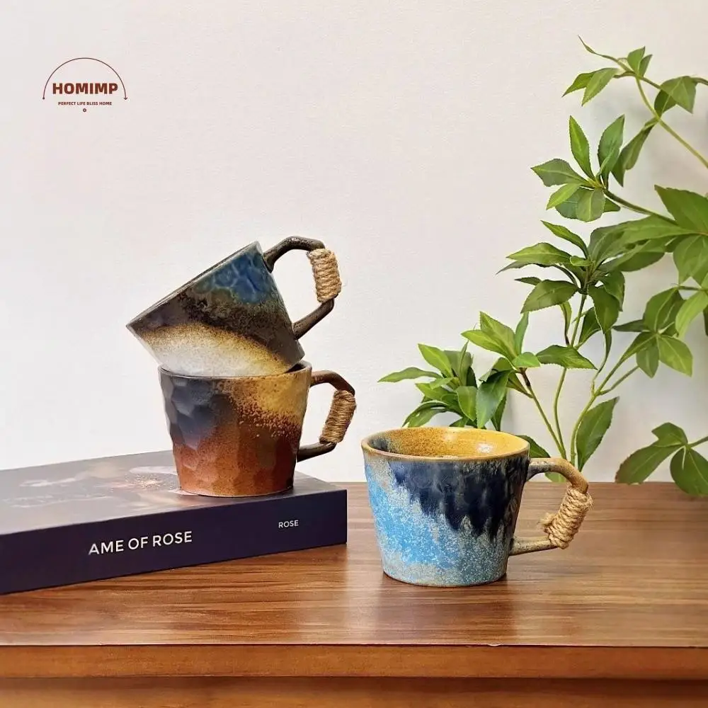 

Japanese Style 380ML Retro Ceramic Cup Unique Rustic Wide Mouth Cup Handcrafted Coffee Mug Morning Breakfast