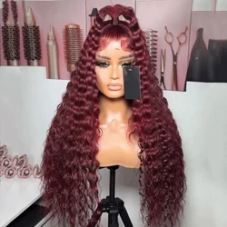 AIMEYA Loose Deep Wave Synthetic Lace Wigs For Women Long Synthetic Pre Plucked Lace Front Wig Burgundy Red Cosplay Party Wigs