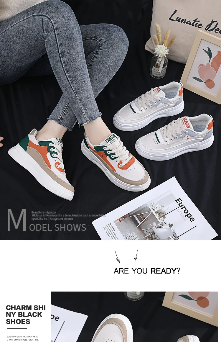 Spring New Instagram Korean Edition Little White Shoes Female Heightening Student Running Board Shoes Breathable Casual Shoes