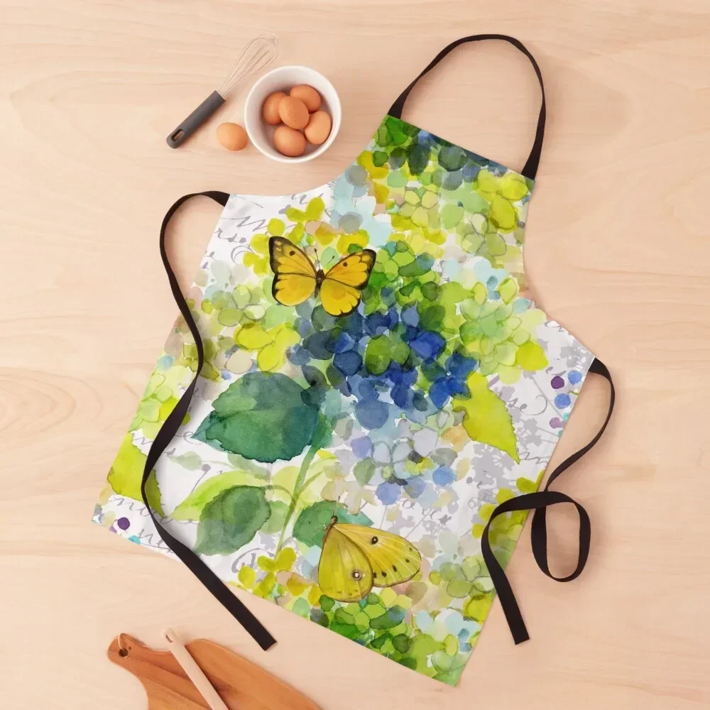 

Hydrangea and butterfly watercolor Apron carpenter Kitchens Accessories cook wear Apron